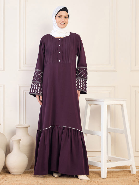 Kefiyyeh Embroidered Abaya/Burqa with White Georgette Hijab