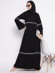 Black A-Line Abaya Burqa for Women with Black Georgette Hijab