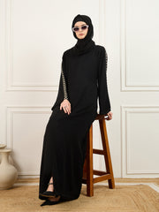 Embroidered Abaya/Burqa Black with Matching Georgette Hijab