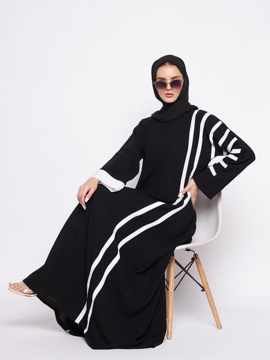 Black Abaya for Women with Black Georgette Hijab