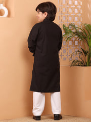 Black Embroidery Detailing Kids Boy's Kurta Pajama Set