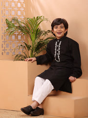 Black Embroidery Detailing Kids Boy's Kurta Pajama Set