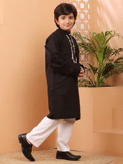Black Embroidery Detailing Kids Boy's Kurta Pajama Set