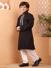 Black Embroidery Detailing Kids Boy's Kurta Pajama Set