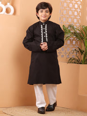Black Embroidery Detailing Kids Boy's Kurta Pajama Set