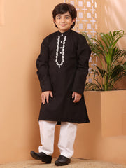 Black Embroidery Detailing Kids Boy's Kurta Pajama Set