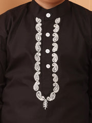 Black Embroidery Detailing Kids Boy's Kurta Pajama Set