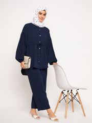 Blue Solid Loose Fit Co-ord Set/Matching Set