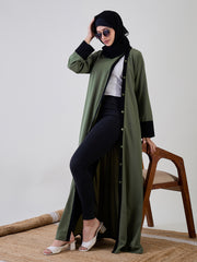 Front Open Green Abaya with Black Georgette Hijab