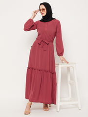 Rust Abaya Dress for Women with Black Georgette Scarf