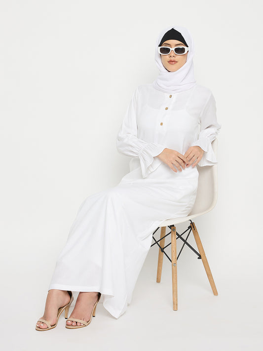 Umrah/Hajj Rayon White Abaya with Black Georgette Scarf