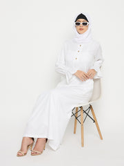 Umrah/Hajj Rayon White Abaya with Black Georgette Scarf