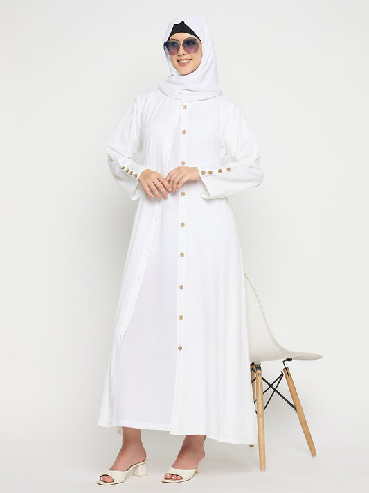 Front Open Rayon White Abaya for Umrah/Hajj with Black Hijab for Women