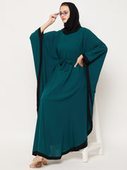 Bottle Green Kaftan Abaya for Women with Black Georgette Hijab