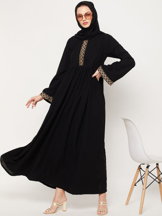 Embroidery Abaya with Black Georgette Hijab