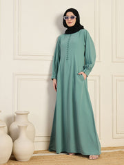 A-line Abaya/Burqa with Black Georgette Hijab
