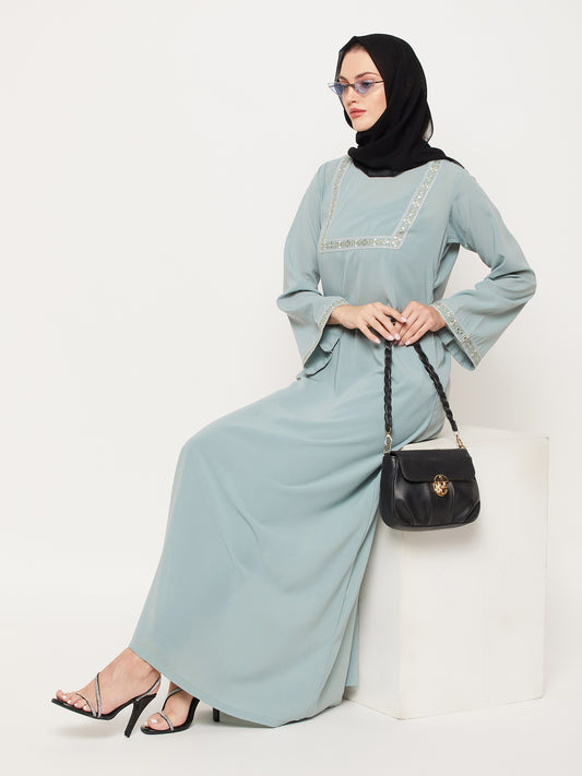 Embroidery  Abaya with Black Georgette Hijab