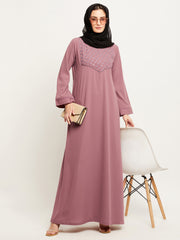 A-Line Embroidery Design Abaya with Black Georgette Hijab