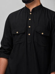 Black Solid Farsi Kurta Pants Set for Men