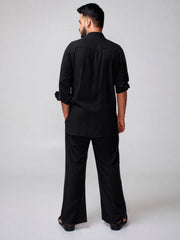 Black Solid Farsi Kurta Pants Set for Men