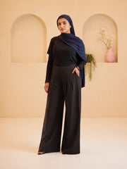 Modest Solid Black Women's Trousers