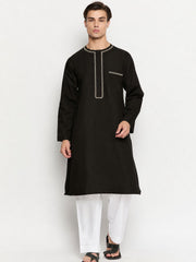 Black Embroidery Details Cotton Men's Kurta Pajama Set