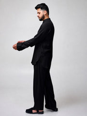 Black Solid Farsi Kurta Pants Set for Men
