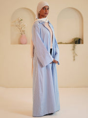 Modest Front Open Blue Striped Shirt Dress