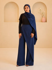 Modest Overlap Solid Navy Blue Trousers