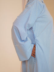 Modest Front Open Blue Striped Shirt Dress