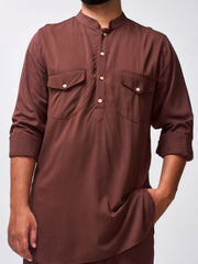 Brown Solid Farsi Kurta Pants Set for Men