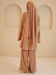 Modest Beige Solid Women's Retro Co-Ord Set