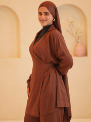 Modest Brown Essential Wrap Tie Solid Co-Ord Set