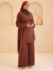 Modest Brown Essential Wrap Tie Solid Co-Ord Set