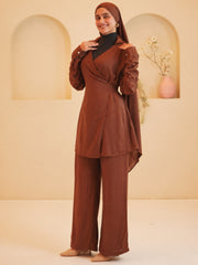 Modest Brown Essential Wrap Tie Solid Co-Ord Set