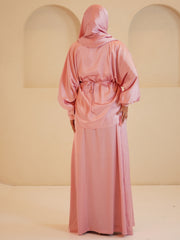 Modest Women’s Pink Draped Dress 2 Piece Set with Matching Dupatta