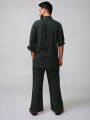 Dark Green Solid Farsi Kurta Pants Set for Men