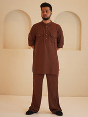 Men's Cotton Linen Signature Brown kurta sets