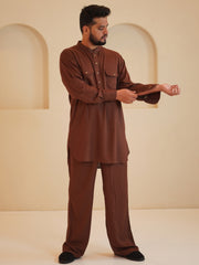 Men's Cotton Linen Signature Brown kurta sets