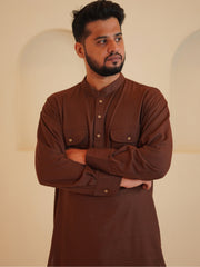 Men's Cotton Linen Signature Brown kurta sets