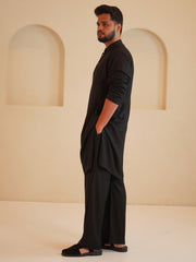 Men’s Cotton Linen Relax fit Black Kurta Sets