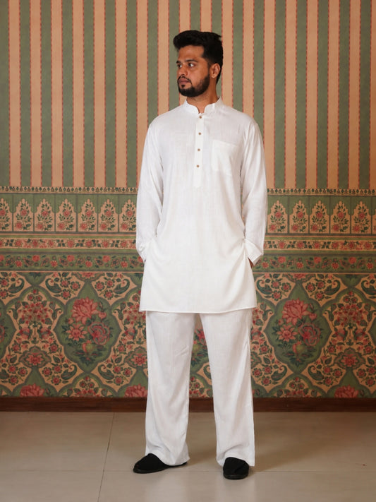 Men’s Cotton Linen Relax fit White Kurta Sets