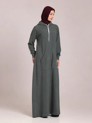 Jersey Hoodie Abaya for Women – Dusty Sage Green Casual Modest Wear