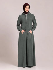 Jersey Hoodie Abaya for Women – Dusty Sage Green Casual Modest Wear