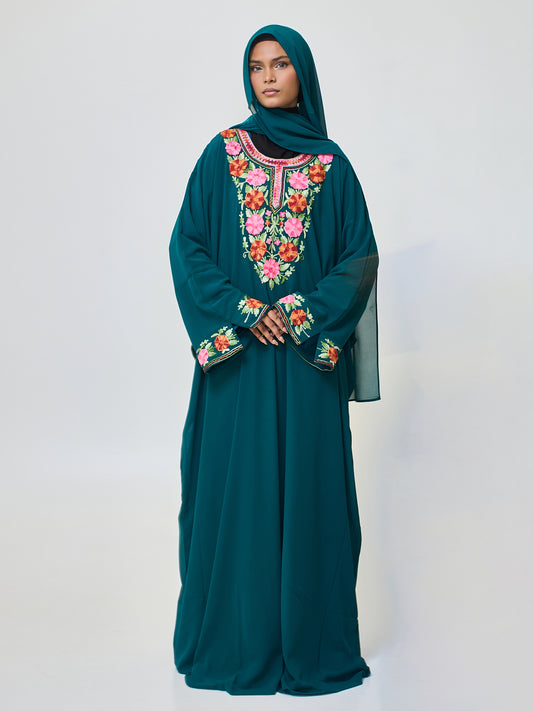 Women’s Embroidered Kaftan Abaya with Inner & Hijab