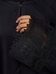 Modest Lace Detail Abaya with Black Georgette Hijab for Women