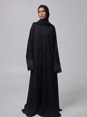 Modest Lace Detail Abaya with Black Georgette Hijab for Women