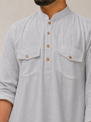 Light Grey Solid Farsi Kurta Pants Set for Men