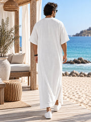 Men’s White Pure Linen Kaftan – Relaxed Islamic Robe