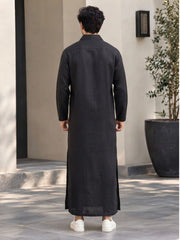 Men’s Black Solid Linen Oversized Resort Wear Kaftan